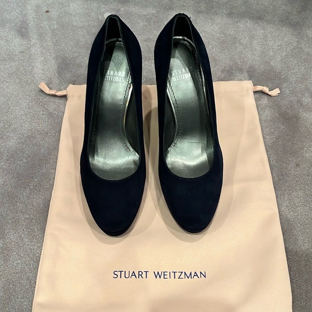 New authentic Stuart Weitzman navy suede platform pumps shoes heels size 36,1/2